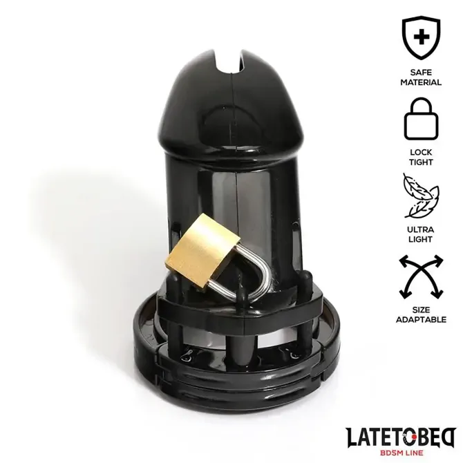 Kletka za penis Latetobed Cage Universal Long, 5 obročev za prilagajanje, kovinska ključavnica, dolžina 9 cm, črne barve 3