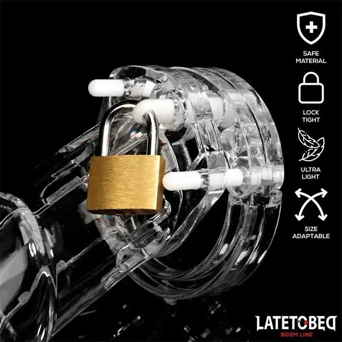 Kletka za penis Latetobed Cage Universal Long Clear, prozorna, 5 obročev, zaklepanje s ključavnico 5