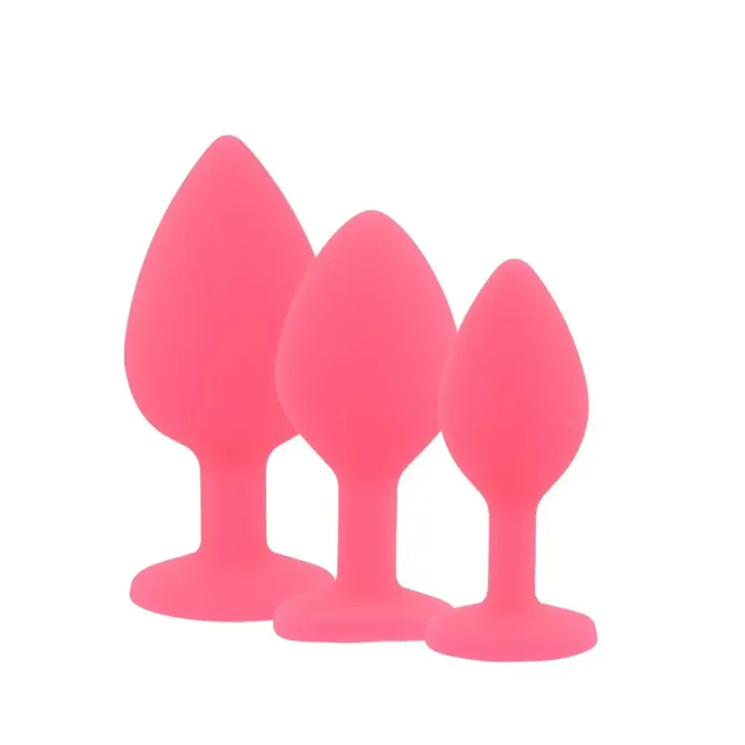 Komplet analnih čepov Toosh Pink, 3 velikosti, silikonski material, varnostno dno, kristalni zaključek, rožnate barve 4