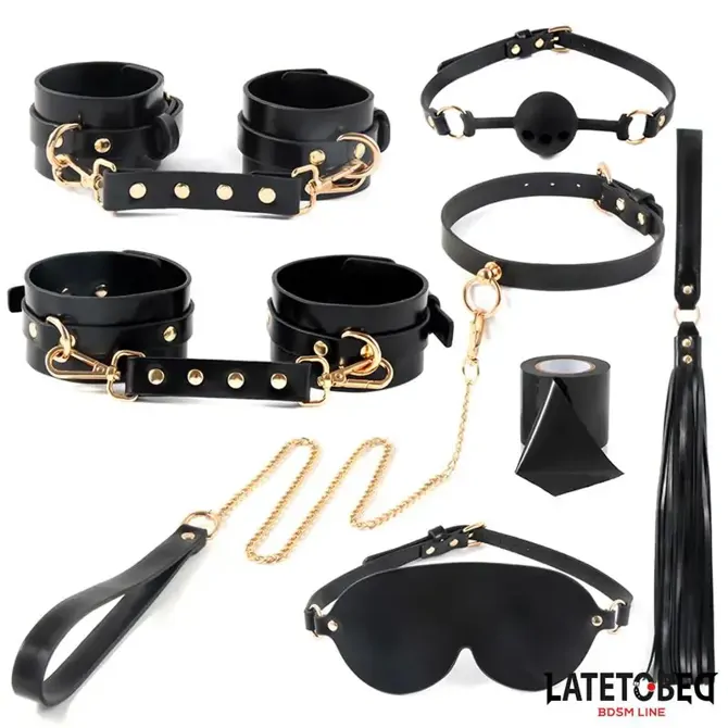 Komplet erotičnih pripomočkov Latetobed BDSM Line Bondage Kit, črno/zlate barve, 8-delni 2
