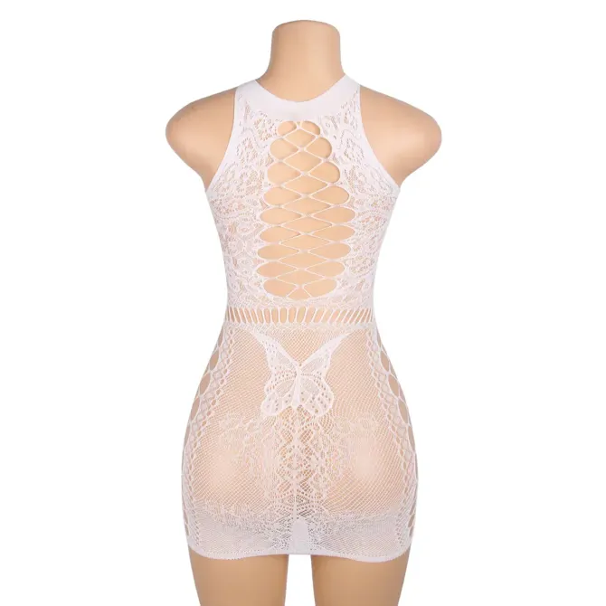 Komplet Ohyeah Lingerie H3605 Glow In The Dark, bodystocking in rokavice, svetleč v temi, čipkast vzorec, bela 5