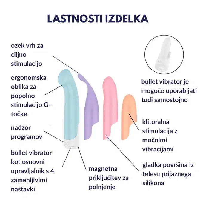 Mini vibrator Satisfyer Playful Four z štirimi nastavki 5