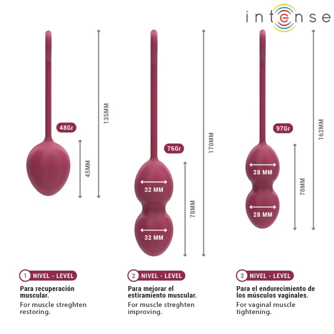 Komplet vaginalnih kroglic Intense Charli,  135 mm, 170 mm in 162 mm, medicinski silikon, rdeče barve 6