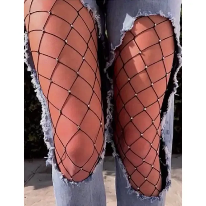 Nogavice Ohyeah H3240, mrežasta struktura, kristalčki zirconia, elastičen material, črne barve 4