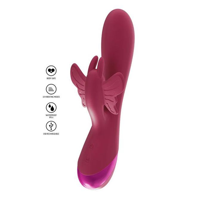 Rabbit vibrator Butterfly Love, 2 motorja, 10 vibracijskih načinov, metuljasti klitoralni stimulator, silikonski, polnilni 6