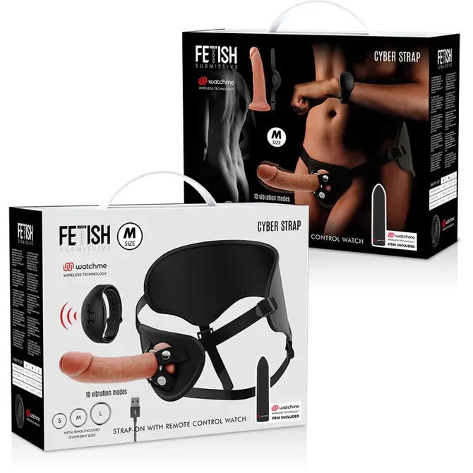 Vibracijski strap-on Fetish Submissive Cyber, velikost M, daljinski upravljalnik (ura), 19,5 cm, USB-polnjenje, svetle kožne barve 2