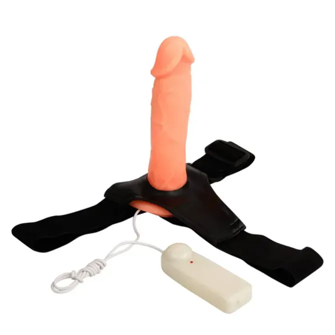 Vibracijski strap-on Lybaile Ultra Passionate, za moške, žični upravljalnik, 18 cm, 2 x AA, svetle kožne barve 2