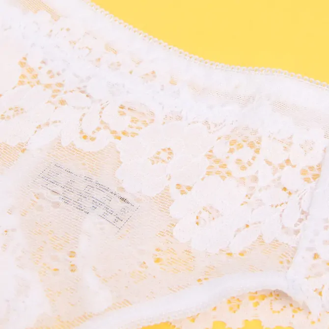 Tanga hlačke Ohyeah P5262, čipkasta tkanina, mrežast material, bombažna podloga, elastičen pas, bele barve 6