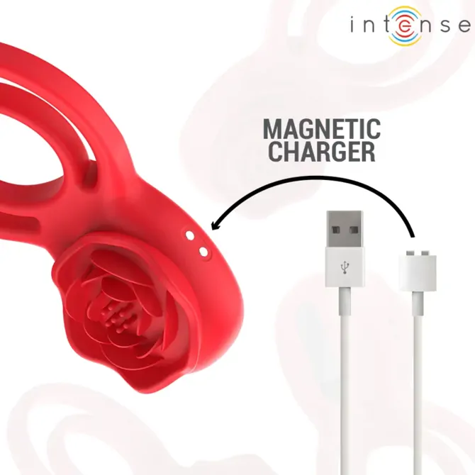 Vibracijski erekcijski obroček Intense Fun Gail Rose, 10 vibracijskih načinov, klitoralna stimulacija, daljinski upravljalnik, magnetno USB polnjenje, rdeče barve 5