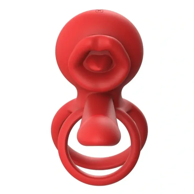 Vibracijski erekcijski obroček STD Tongue Licking I, gibljiv jeziček, 9 vibracijskih načinov, dvojni obroček, upravljanje z aplikacijo, magnetno USB polnjenje, rdeče barve 4