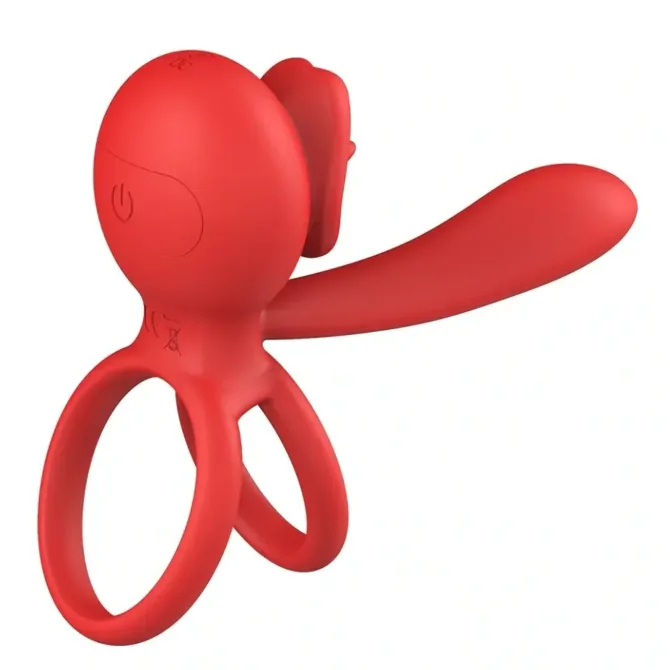 Vibracijski erekcijski obroček STD Tongue Licking I, gibljiv jeziček, 9 vibracijskih načinov, dvojni obroček, upravljanje z aplikacijo, magnetno USB polnjenje, rdeče barve 6