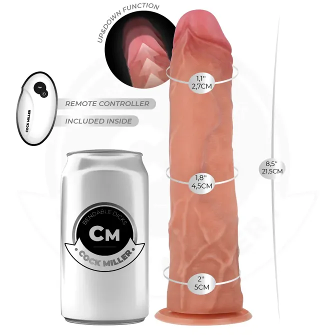 Vibracijski dildo Cock Miller Hyper Realistic, medicinski silikon, funkcija potiskanja, daljinski upravljalnik, sesalno dno, 21,5 cm 3
