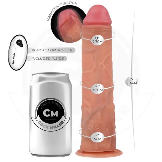 Vibracijski dildo Cock Miller Hyper Realistic I, medicinski silikon, 10 vibracijskih načinov, daljinski upravljalnik, sesalno dno, 21,5 cm 5