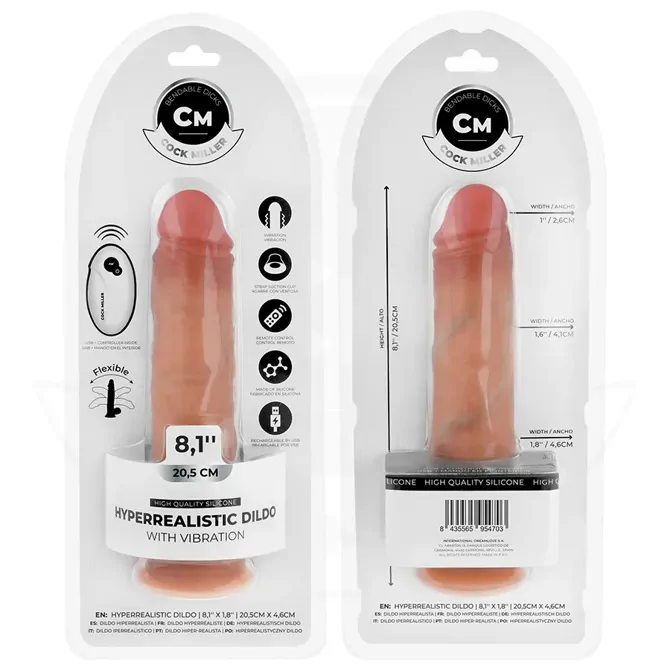 Vibracijski dildo Cock Miller Hyper Realistic II, medicinski silikon, 10 vibracijskih načinov, daljinski upravljalnik, sesalno dno, 20,5 cm 5