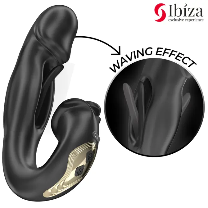 Vibrator Ibiza Rose Flicking Effect & klitoralni stimulator, 18 cm, IPX5, silikon, črne barve 3