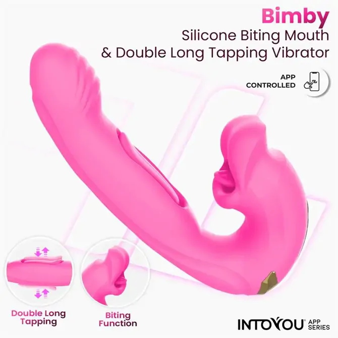 Vibrator Intoyou Bimby Biting & Tapping App, 10 načinov tapkanja in 10 načinov ugrizov, silikon, roza barve 3