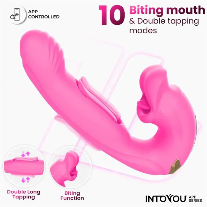 Vibrator Intoyou Bimby Biting & Tapping App, 10 načinov tapkanja in 10 načinov ugrizov, silikon, roza barve 4