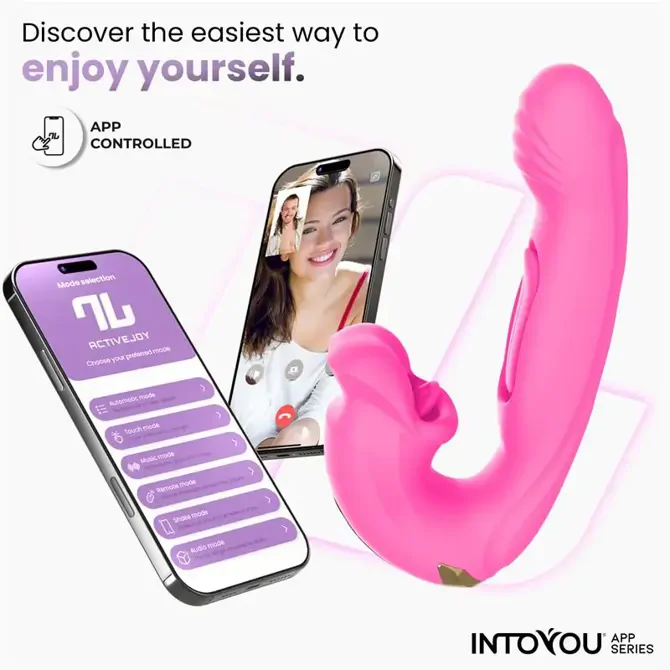 Vibrator Intoyou Bimby Biting & Tapping App, 10 načinov tapkanja in 10 načinov ugrizov, silikon, roza barve 6