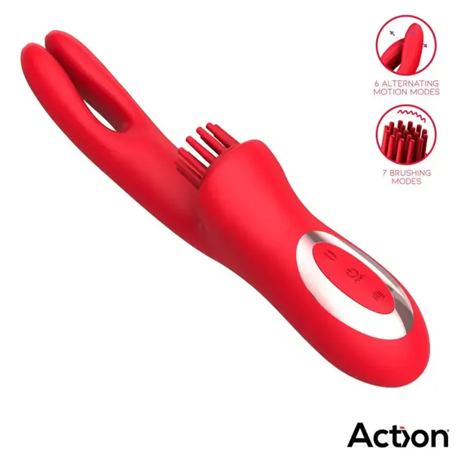 Vibrator Rabbit Action Bilma, trojna stimulacija, 24,5 cm, silikon in ABS, rdeč 4