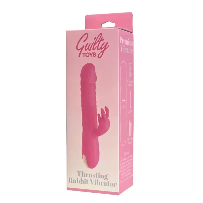 Vibrator rabbit Guilty Toys Thrusting Pink, rabbit vibrator s funkcijo potiskanja, 10 vibracijskih načinov, magnetno USB polnjenje, rožnate barve 5