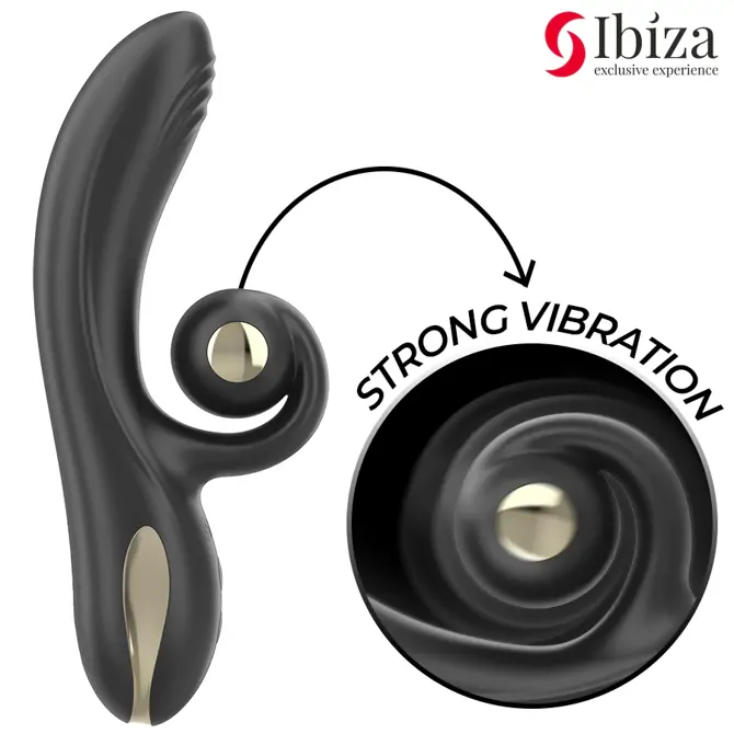 Vibrator Rabbit Ibiza Twister Stimulator & Rotation, 18,4 cm, 10 načinov vibracij in rotacij, ABS plastika, črne barve 2