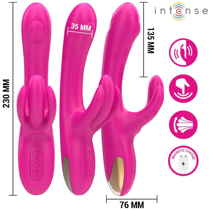 Vibrator rabbit  Intense Britney Multifunction, 3 funkcije, 13,5 cm, IPX7, silikon/ABS, roza barve 2