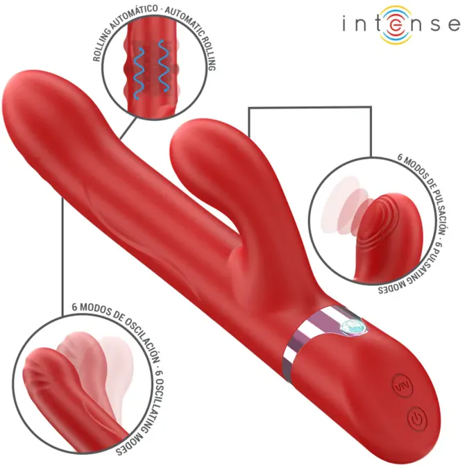 Vibrator Rabbit Intense Lele Rotating & Oscillating, dve funkciji, 13,5 cm, silikon/ABS, vodoodporen, rdeče barve 2