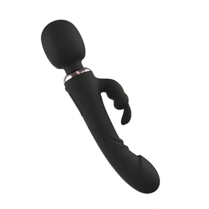 Vibrator Makko Toys #2 Black, rabbit vibrator z dvojnim učinkom, 10 vibracijskih načinov, USB polnjenje, črne barve 3