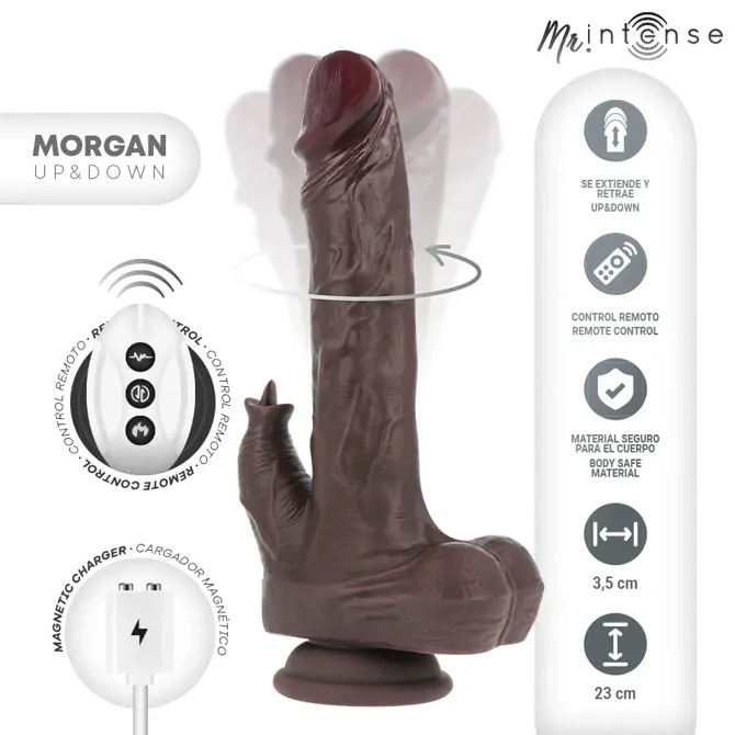 Rabbit vibrator Mr Intense Morgan Up & Down, navpično potiskanje, 3 vibracijski načini, daljinski upravljalnik, vodoodporen, črne barve 4