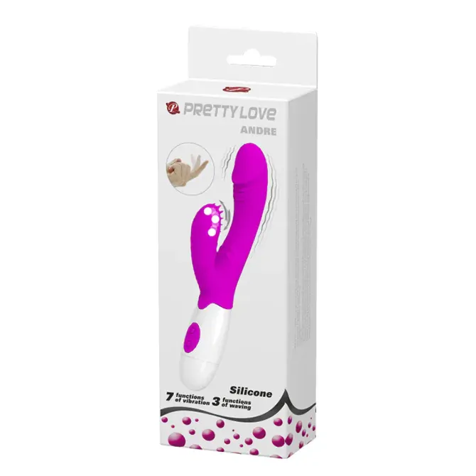 Rabbit vibrator Pretty Love Andre, 2 x AAA, belo-vijoličen 2