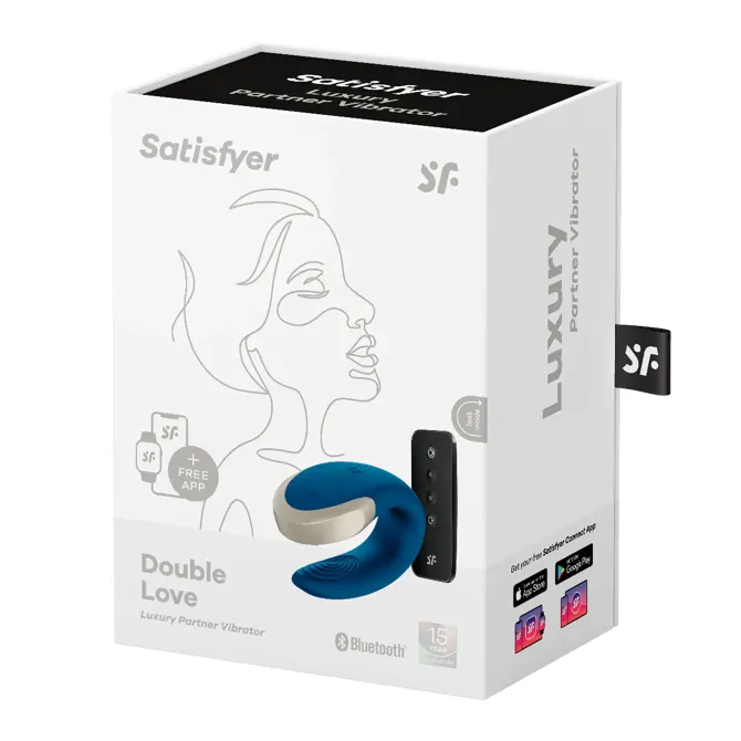 Vibrator za pare Satisfyer Partner Double Love, brezžični upravljalnik + aplikacija, 8,6 cm, USB-polnjenje, moder 3