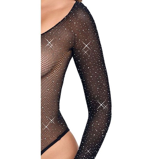 Ženski body Fantasy by Cottelli 28r2645017, prosojna mreža, dolgi rokavi, bleščeči detajli, raztegljiv material, črne barve 3