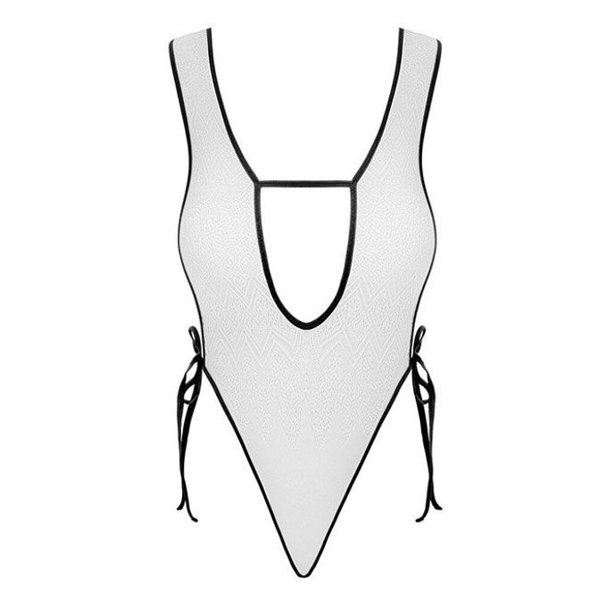 Ženski body Fantasy by Cottelli, ombré dizajn, čipkast videz, nastavljivi stranski trakovi, raztegljiv material, bele in črne barve 5