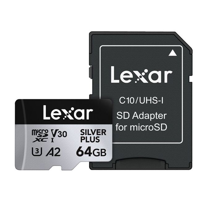 Lexar High-Performance Silver Plus microSDXC 64GB pomnilniška kartica + adapter