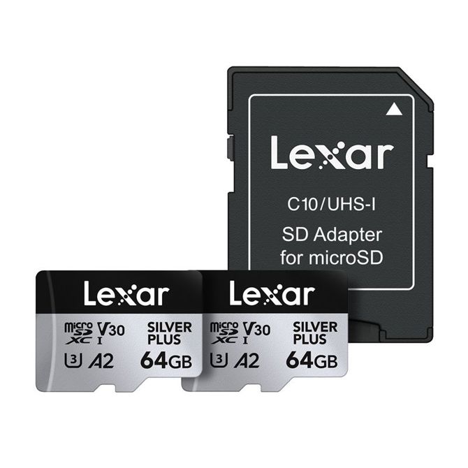 Komplet dveh pomnilniških kartic Lexar High-Performance Silver Plus microSDXC 2x64GB + adapter