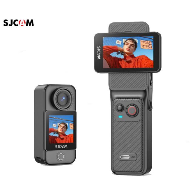 Akcijska športna kamera SJCAM C400, 4K Ultra HD, dvojni zaslon, 6-osna stabilizacija, vodoodporno ohišje, 2 bateriji, črne barve
