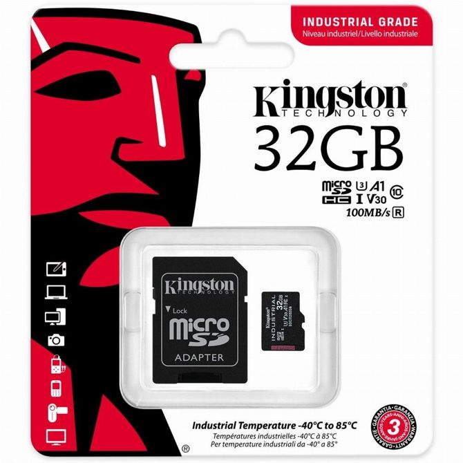 Spominska kartica Kingston Industrial microSDHC, 32 GB, 100 MB/s + adapter 3