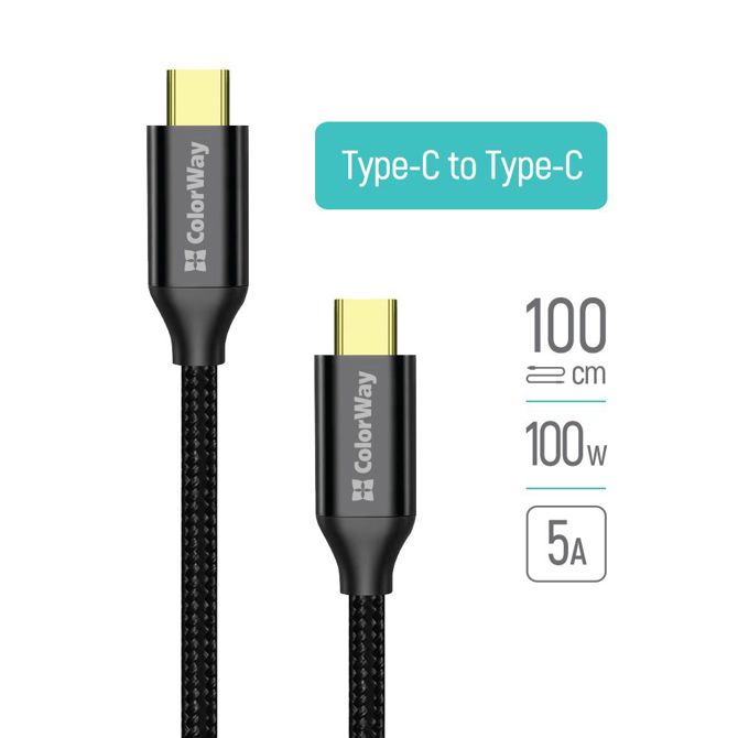 CW-CBPDCC062-BK Cable Colorway Type-C - Type-C USB3.2 (20Gbps 4K PD100W) Gen2 5A 2