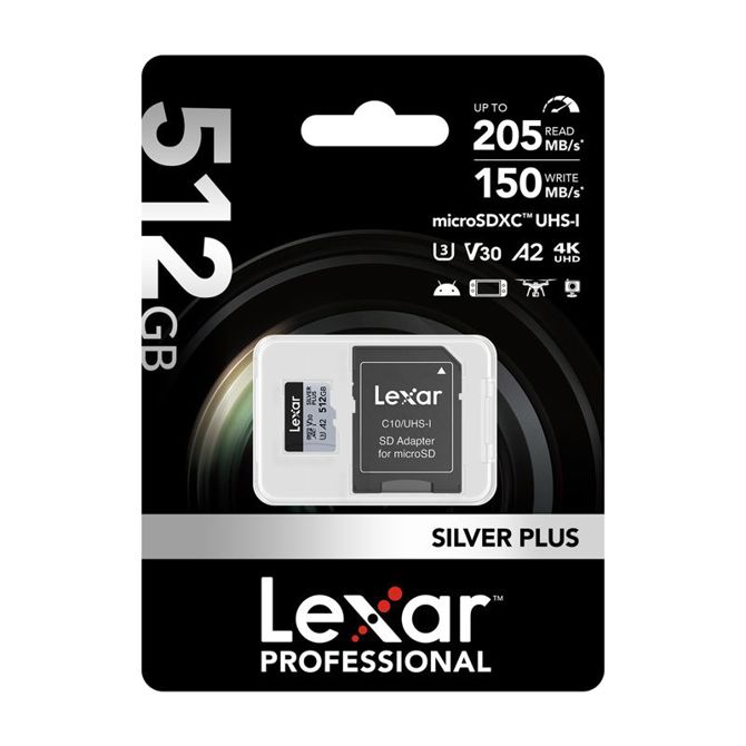 Micro SD kartica Lexar LMSSIPL512G-BNANG 512GB, do 205 MB/s branja, UHS-I, Class 10, A2, vodoodporna + adapter 6