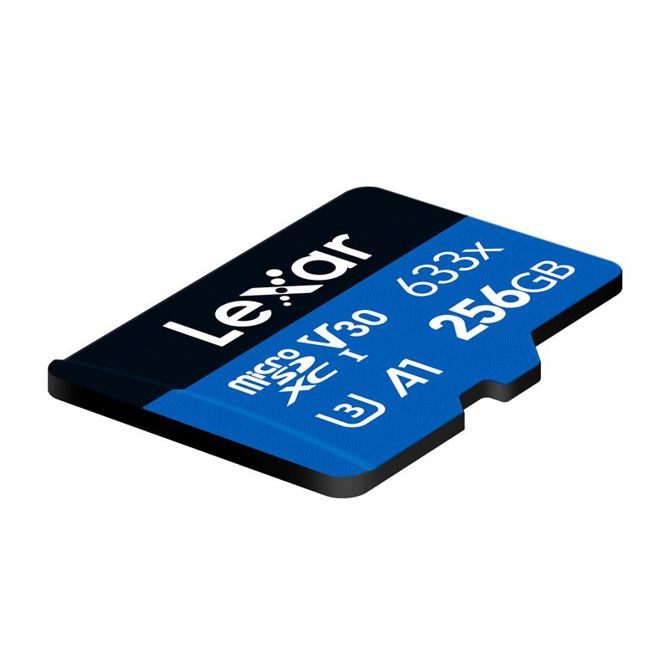 Lexarjeva visokozmogljiva pomnilniška kartica microSDXC 256 GB 633x + SD adapter 4