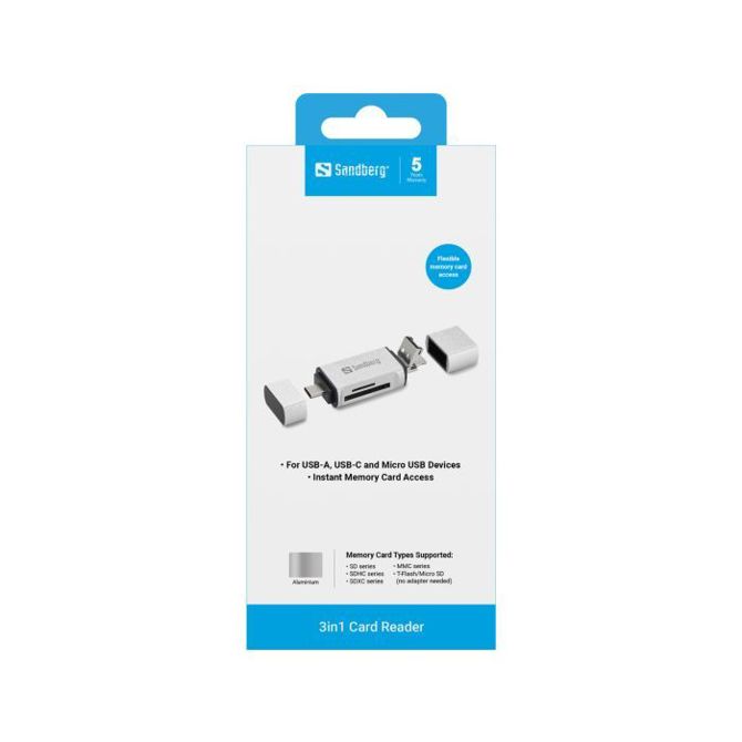 Sandberg Card Reader USB-C+USB+MicroUSB čitalec kartic 3