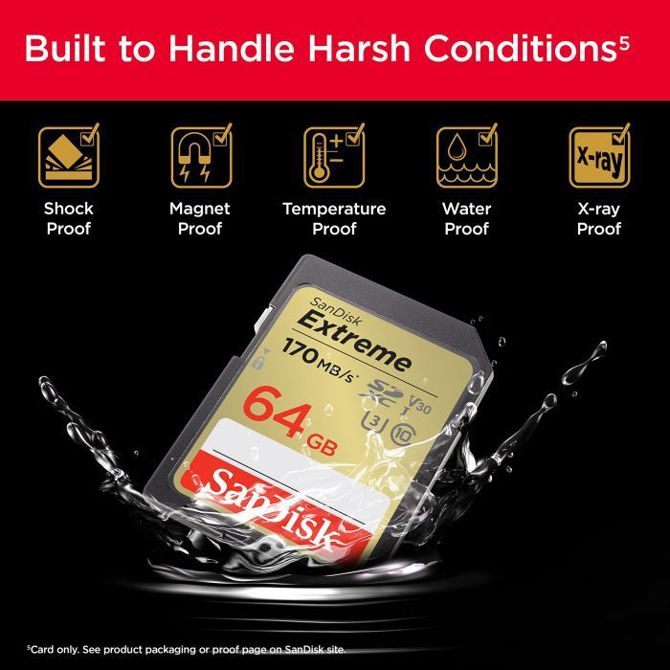 SanDisk Extreme 64GB SDXC spominska kartica + 1 leto RescuePRO Deluxe do170MB/s & 80MB/s branje/zapi 2