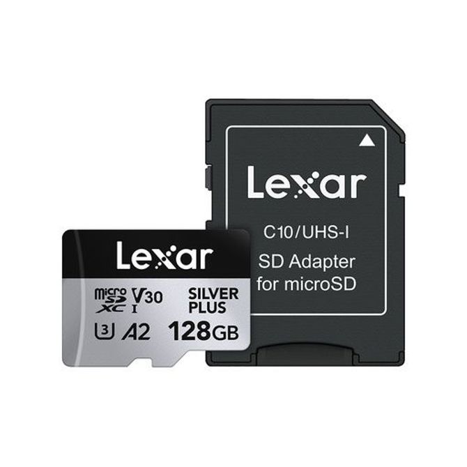 Spominska kartica Lexar Professional SILVER Plus, micro SDXC, 128GB, U3, V30, A2, UHS-I, z adapterjem 3