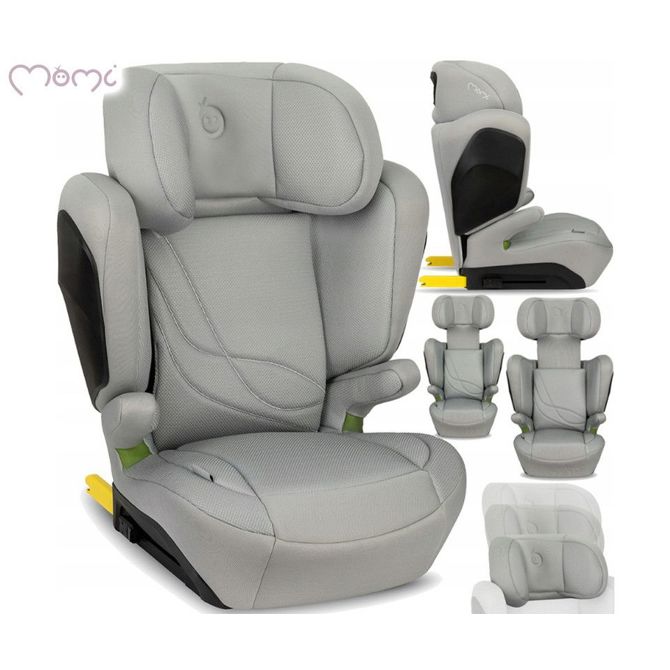 MoMi MEI otroški avtosedež, ISOFIX, nastavljiva višina, mehko oblazinjenje, širok sedež, mrežasta tkanina, za otroke 100-150cm, 84-63.5x51x49cm, siv