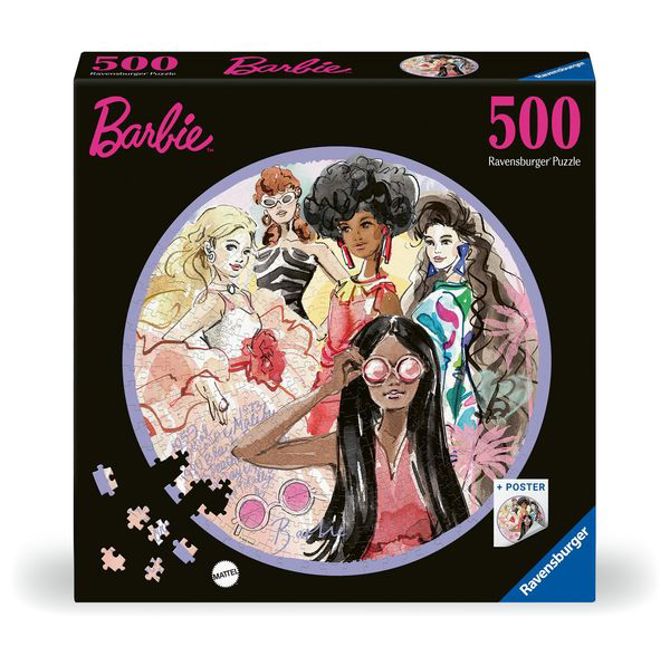 Okrogla sestavljanka Ravensburger: Barbie - Svetovna ikona stila od leta 1959 (500 kosov), od 12. let