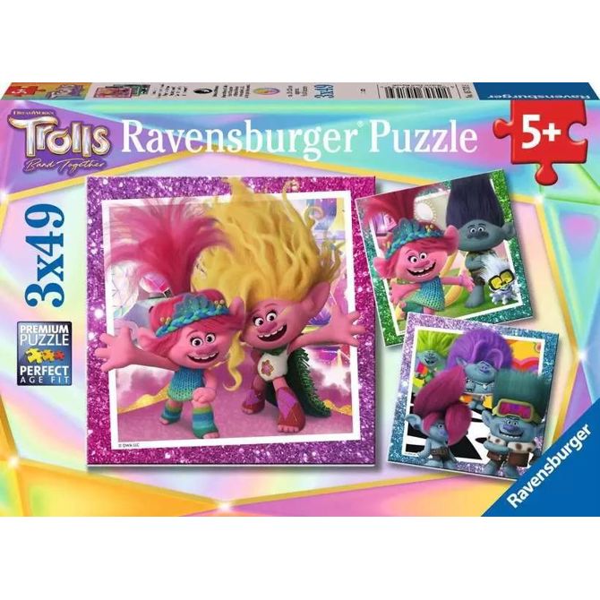 Puzzle Ravensburger Kinderpuzzle Trolls 3, 3x 49 kosov, od 5. let