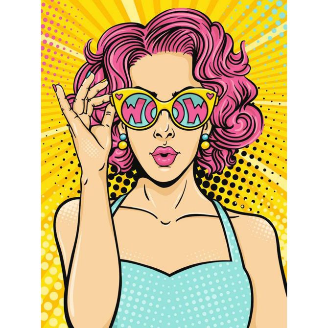 Slikanje po številkah  CreArt ART Collection Canvas Edition Dama v roza – platno 30x40 cm, 16 akrilnih barv, 3 čopiči, za 12+ let, PopArt motiv