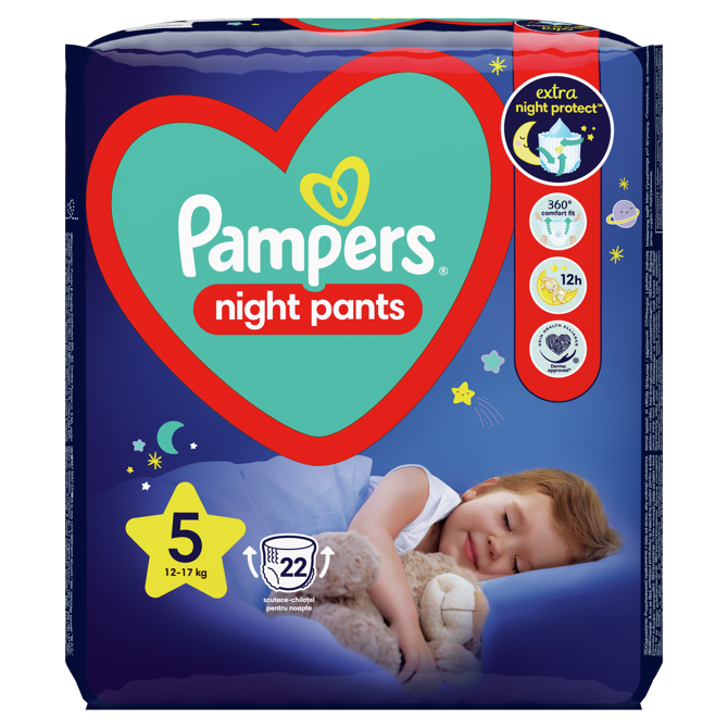 Nočne hlačne pleničke Pampers, vel. 5, 12–17 kg, 22 kos 2