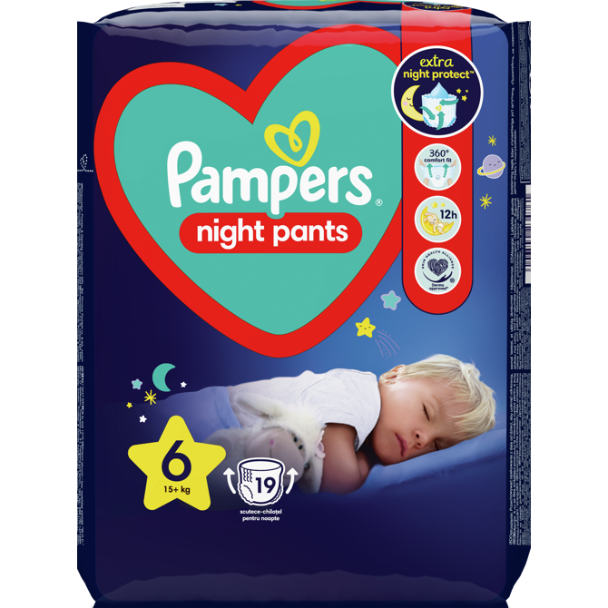 Nočne hlačne pleničke Pampers  vel. 6, 15kg+, 19 kos 2