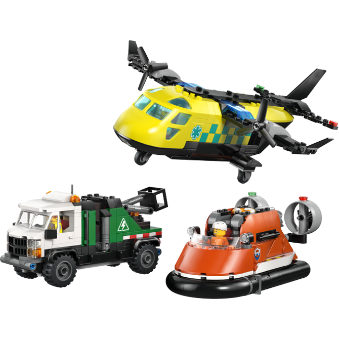 Kocke Lego City Kombinirani komplet z letalom, vzdrževalnim vozilom in lebdečim plovilom, 990 kos, od 7. let 60505 4